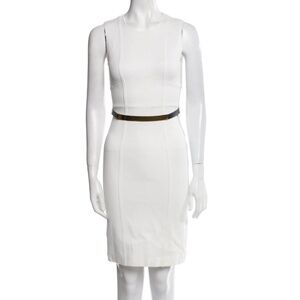 GUCCI off-white sleeveless dress with thin black & gold leather belt. Sz S
